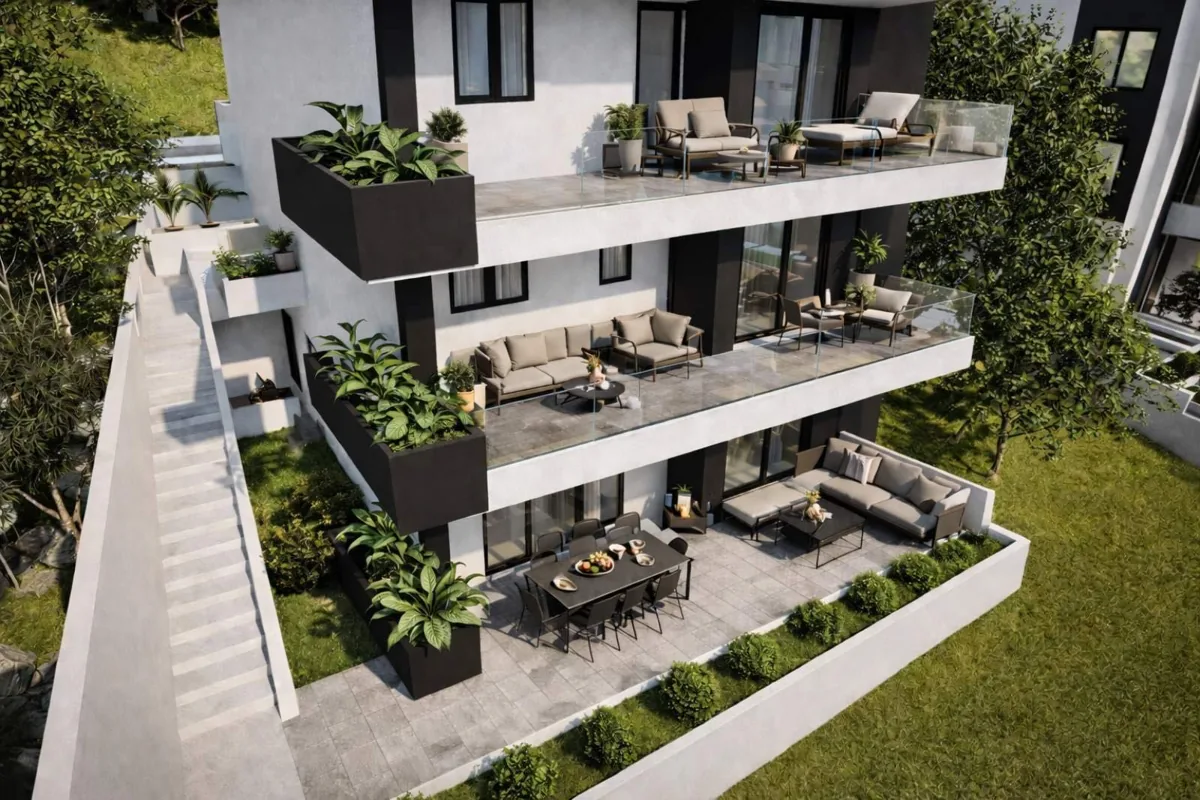 Terraces and private outdoor space at Aurora Residences – 3D view