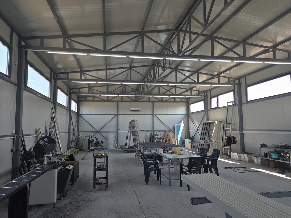 Interior of a functional hall with steel structure