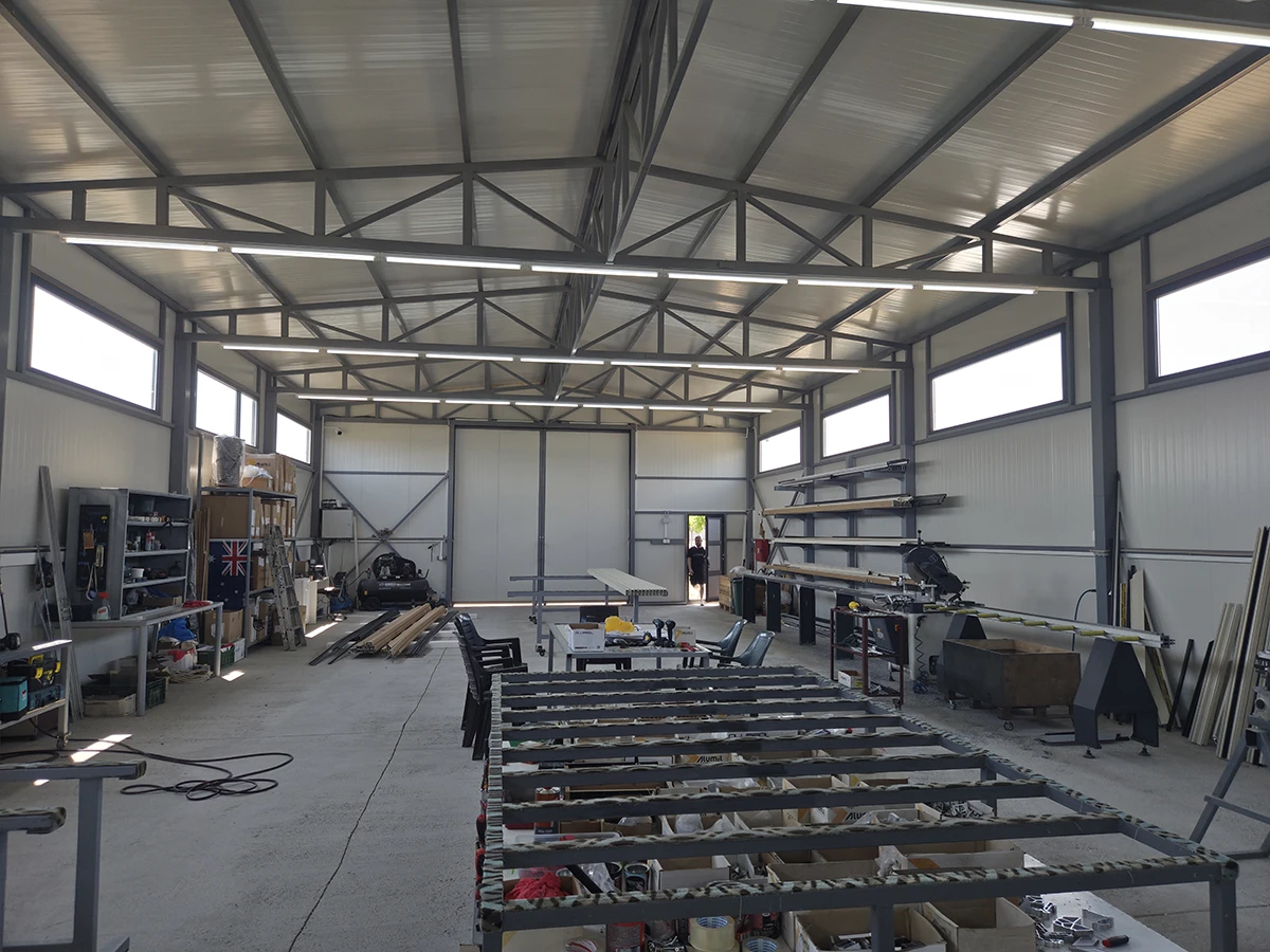 Interior of a functional hall with steel structure